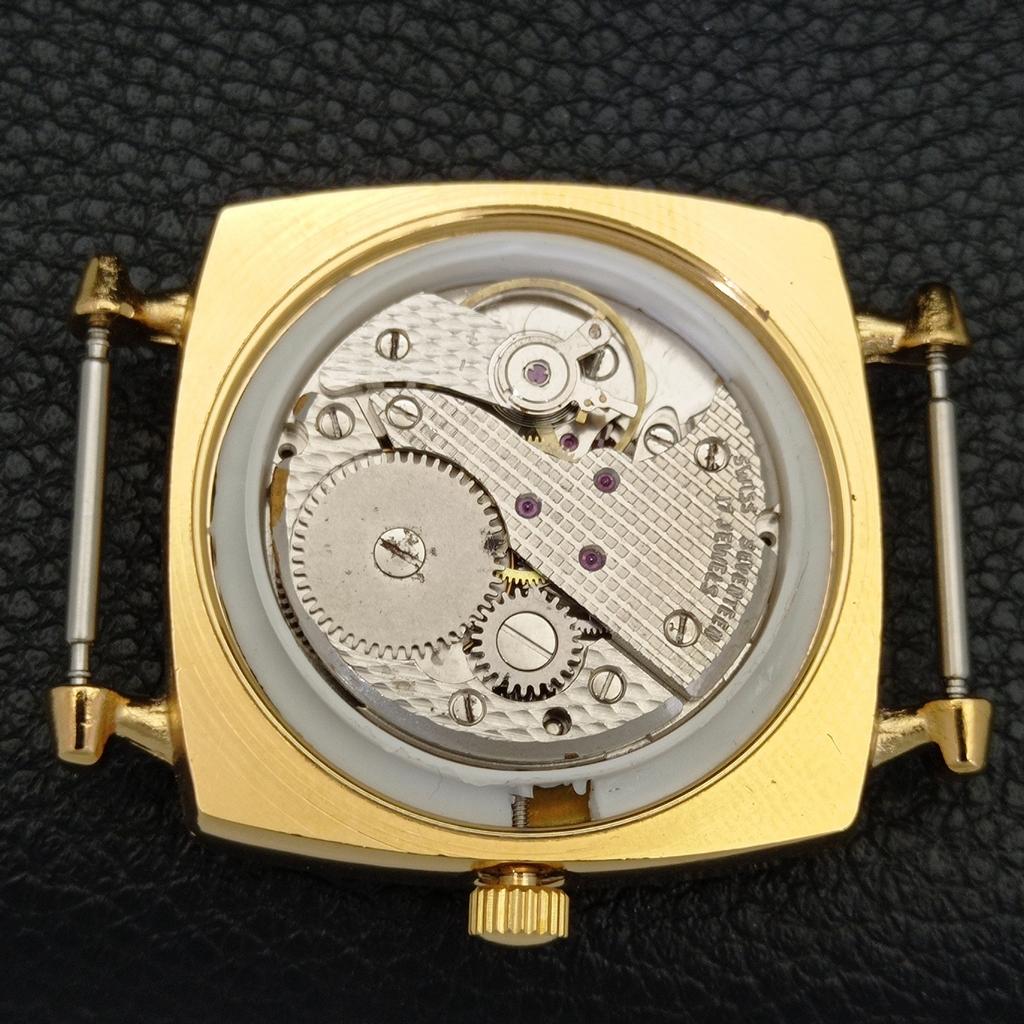 HAND-WINDING VINTAGE SWISS MENS POKER FACE GREEN COLOR DIAL WATCH A701123-5 R205b-a701123