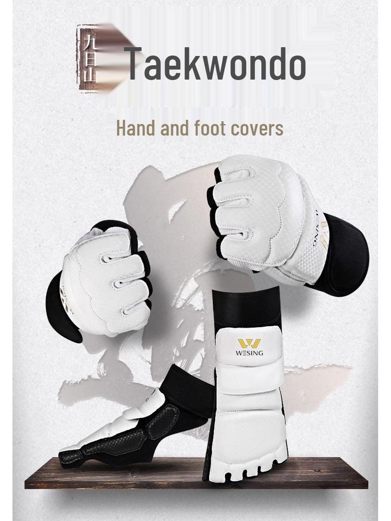 Jiuri Mountain Taekwondo Half-Finger Gloves & Instep Protectors for Competition and Training - White