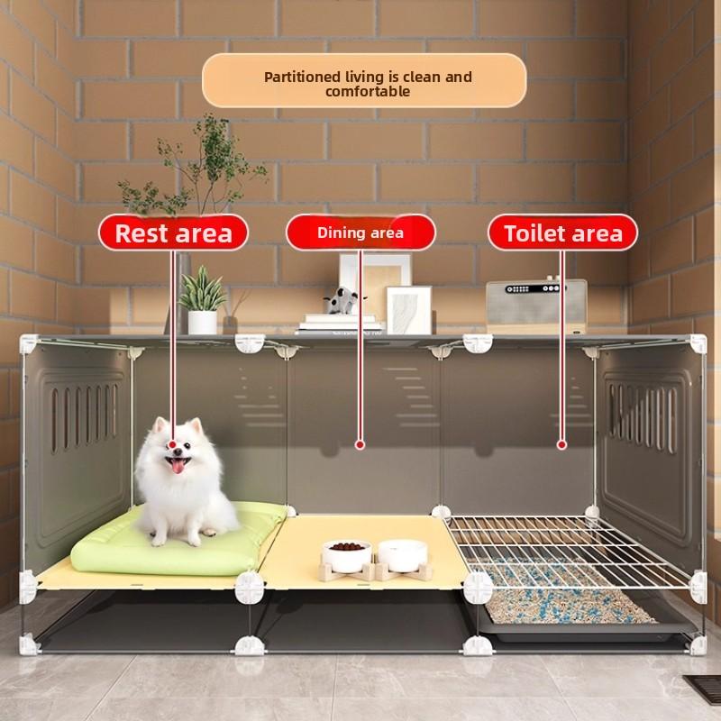 Cage pour Petit Chien avec Toilettes Luxe Une Pièce Un Salon Villa pour Animaux de Compagnie Cage pour Chiots avec Zone Toilettes Séparée Maison pour Chiens d'Intérieur