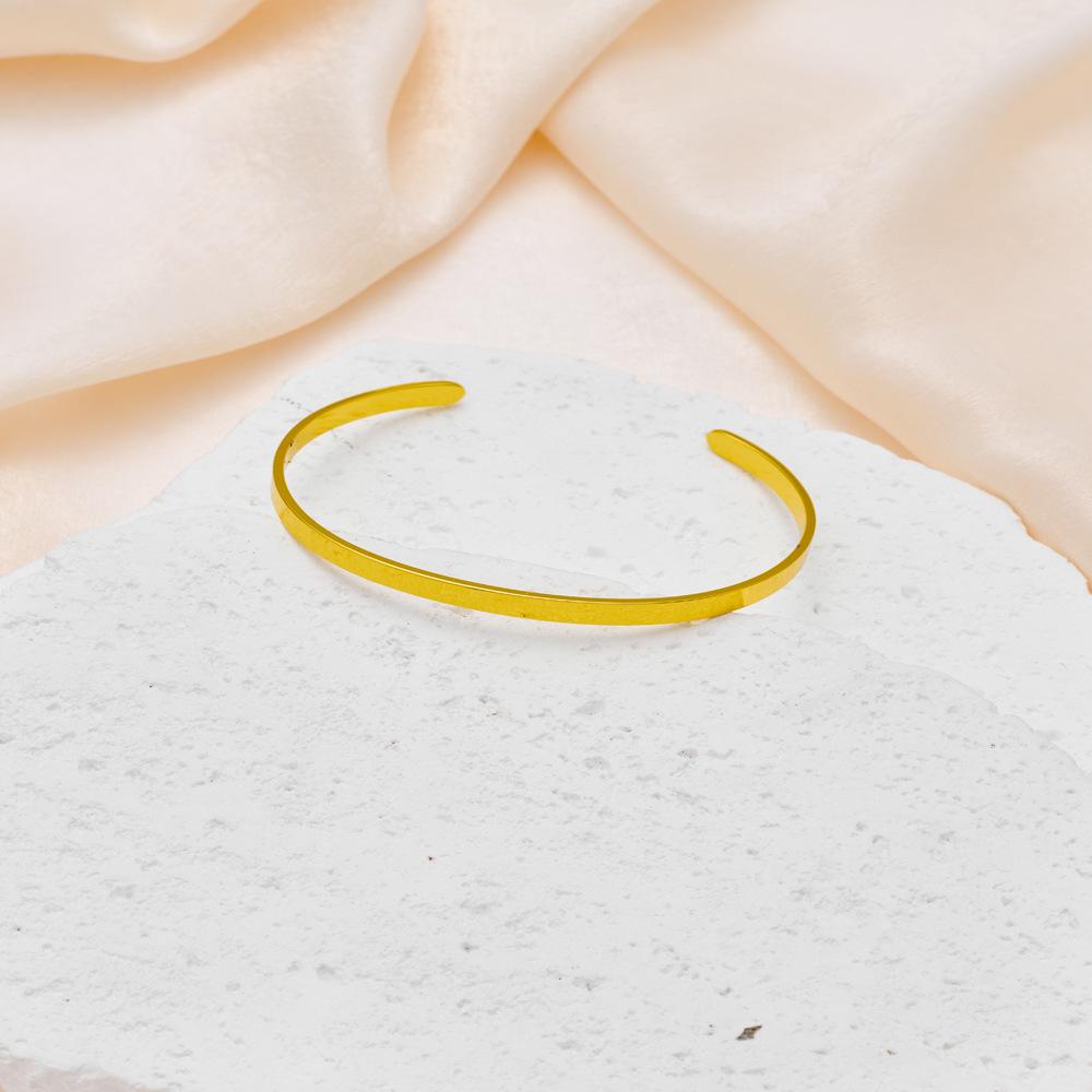 Polished Titanium Steel C-Shaped Bangle with Custom Engraving