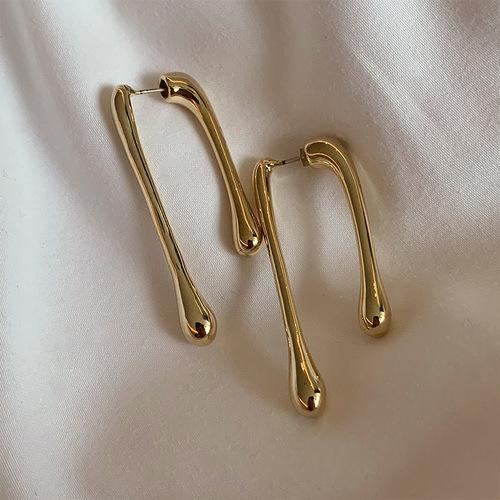 Metal Asymmetrical Fashionable Earrings Chic Geometric Design In Gold Silver And