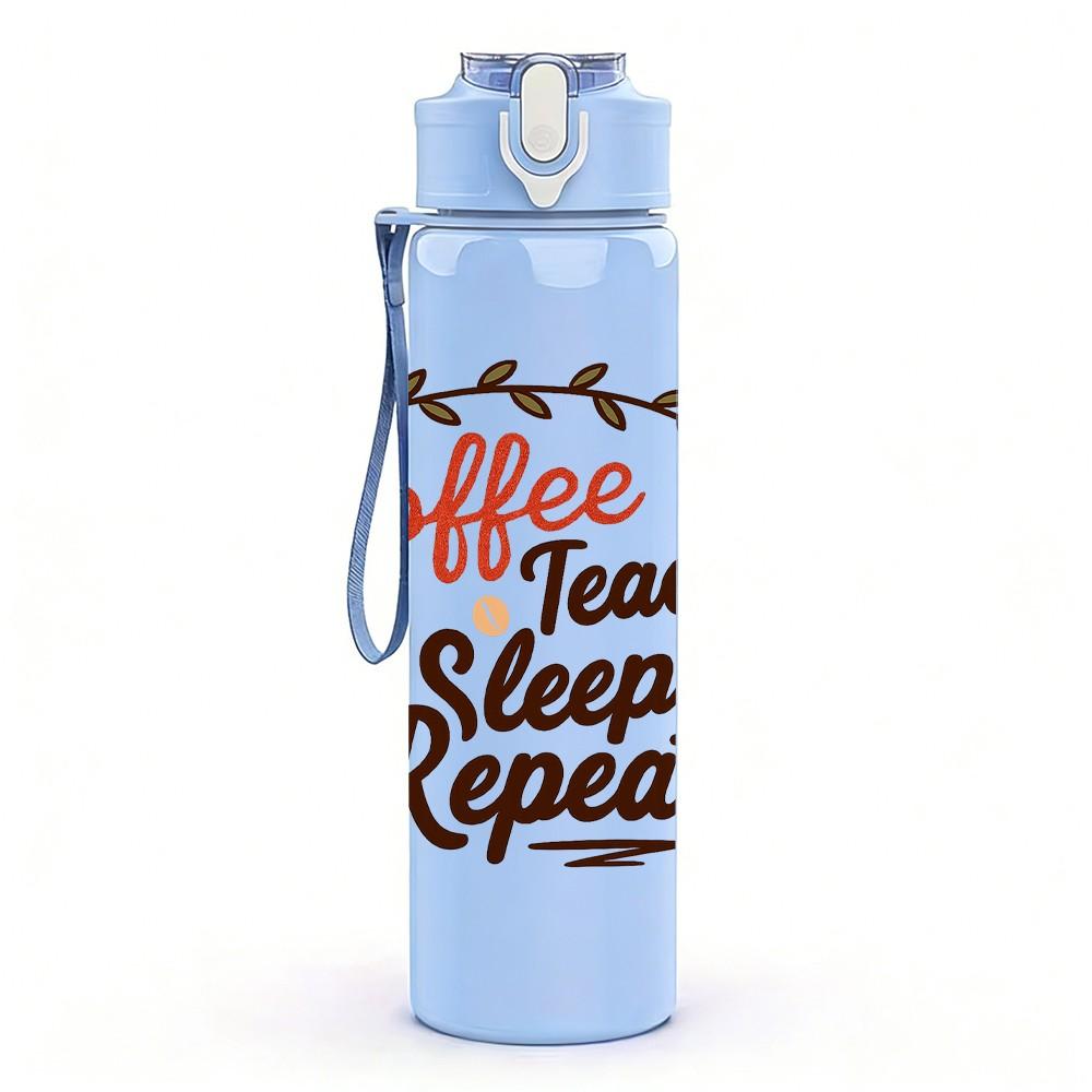 1PC Coffee Teach Sleep Repeat Letter 750ml Color Plastic Sports Water Bottle Leakproof Flip Straw Lid Suitable for Sports Office Home Use