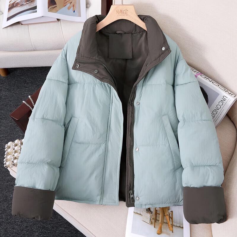Women s Contrast Stand Collar Padded Jacket L