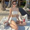 Korean-Style One-Shoulder Push-Up Bikini with High-Waisted Pants: Solid Color and Sexy Split Design