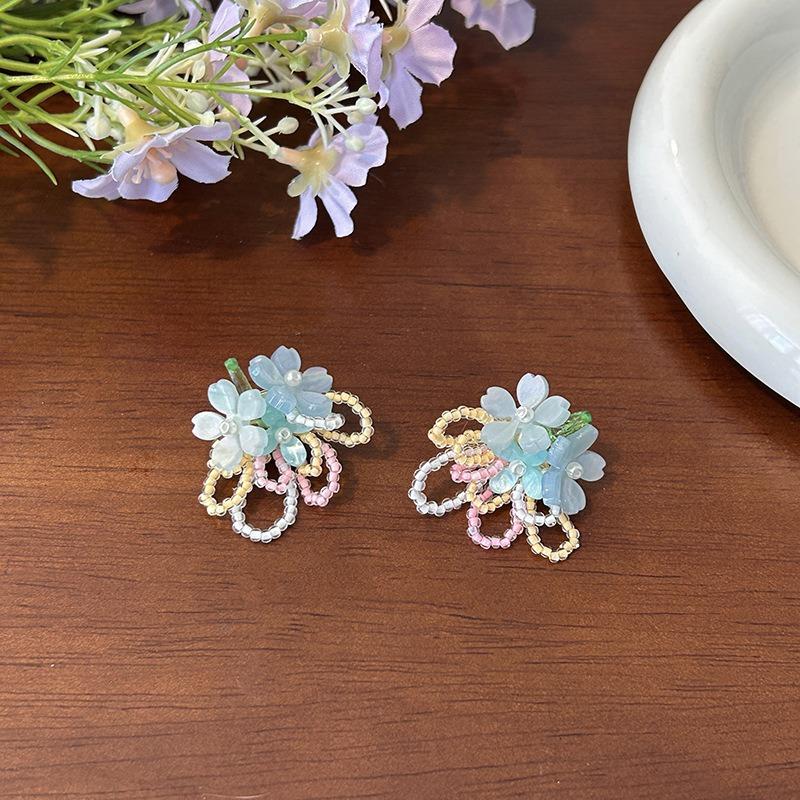 Sweet Fresh Floral Beaded Stud Earrings For Women Daily Vacation Wear