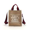Cuco SMILEY Tape Handle Linen 2-Way Tote Bag, 2513111701, White (001)