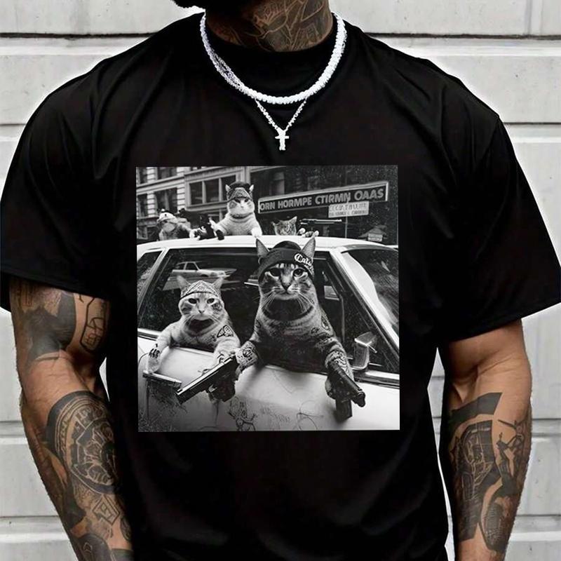 Humorous Cat Crew Men's Casual Tshirts For Summer Short Sleeve Comfortable Tops