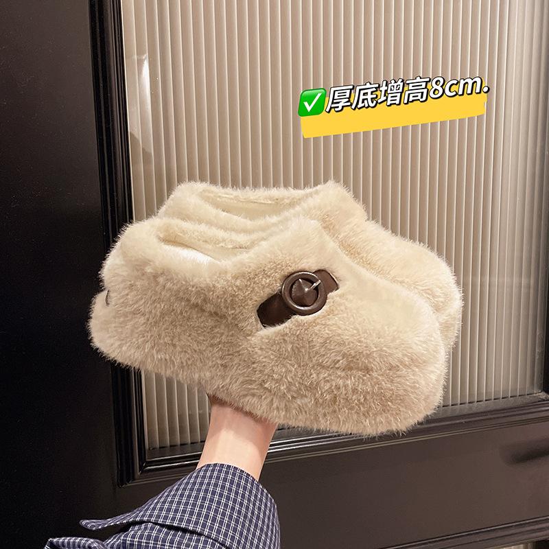 Lamb wool slippers women's winter velvet outer wear one pedal and half drag women's shoes 2025 new thick-soled bag head cotton drag