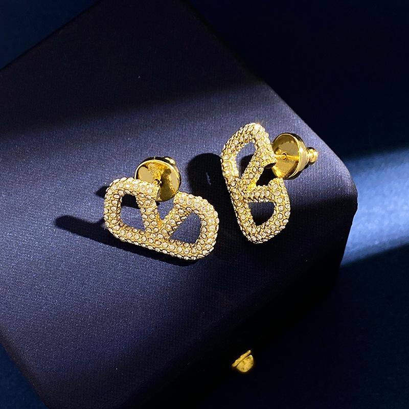 Korean Luxury Diamond Hollow "V" Earrings - Chic Feminine Fashion