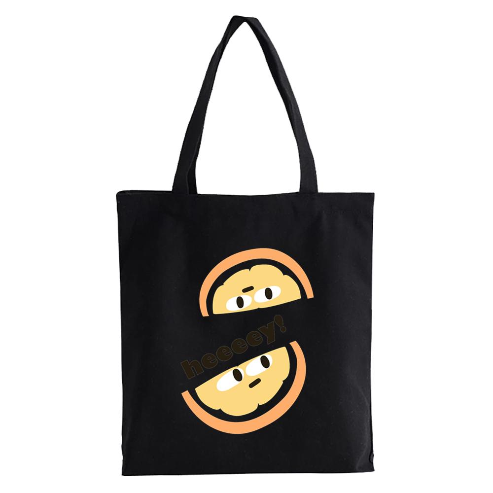 Fashion Kawaii Canvas Bag Summer Lemon Print Women Shoulder Bag White Large Capacity Reusable Shopper Bag Female Handbag