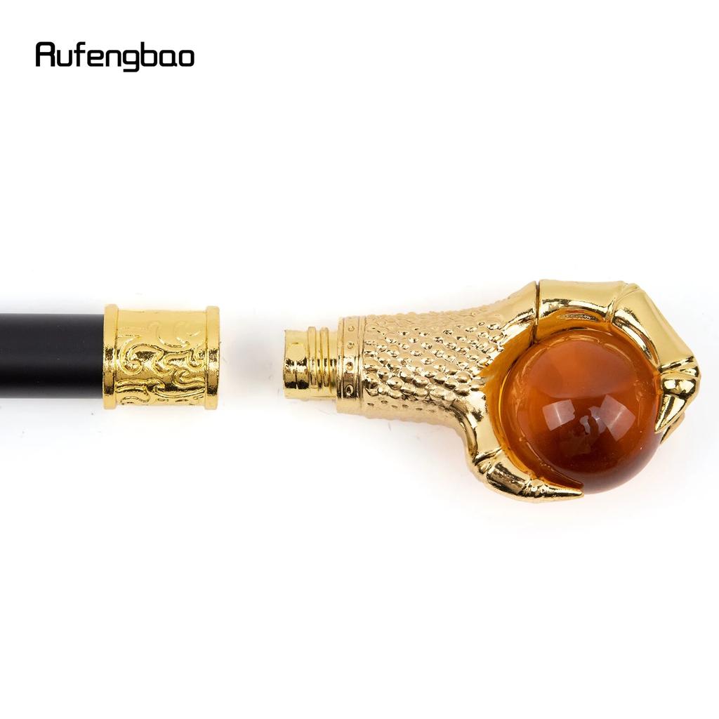 Dragon Claw Grasp Orange Glass Ball Golden Walking Cane Fashion Decorative Walking Stick Cosplay Cane Knob Crosier 93cm