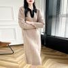 Elegant French Style Long Braided Knit Dress with Small Lapel, Thick for Autumn/Winter