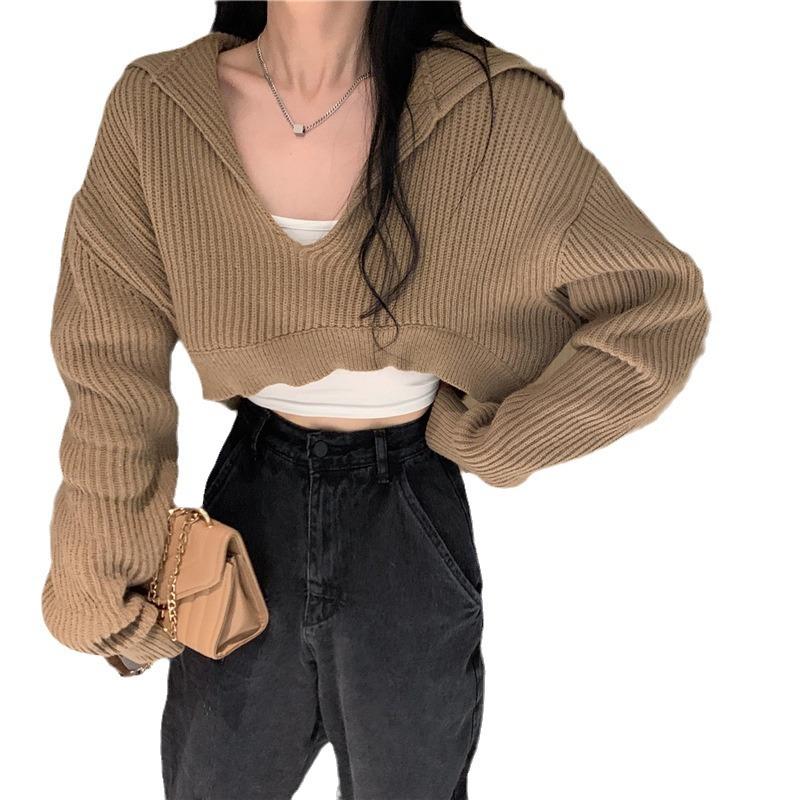 Hong Kong Taste Vintage Chic Sweater Autumn and Winter New Design Sense of Small Fashion Short Style Knitwear Top Women