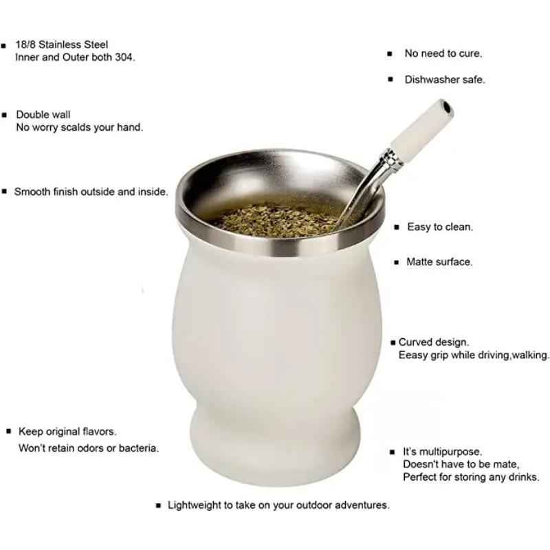 Yerba Mate Gourd Set Double-Wall Stainless Steel Mate Tea Cup and Bombilla Set Includes Yerba Mate Gourd (Cup) With One Bombilla