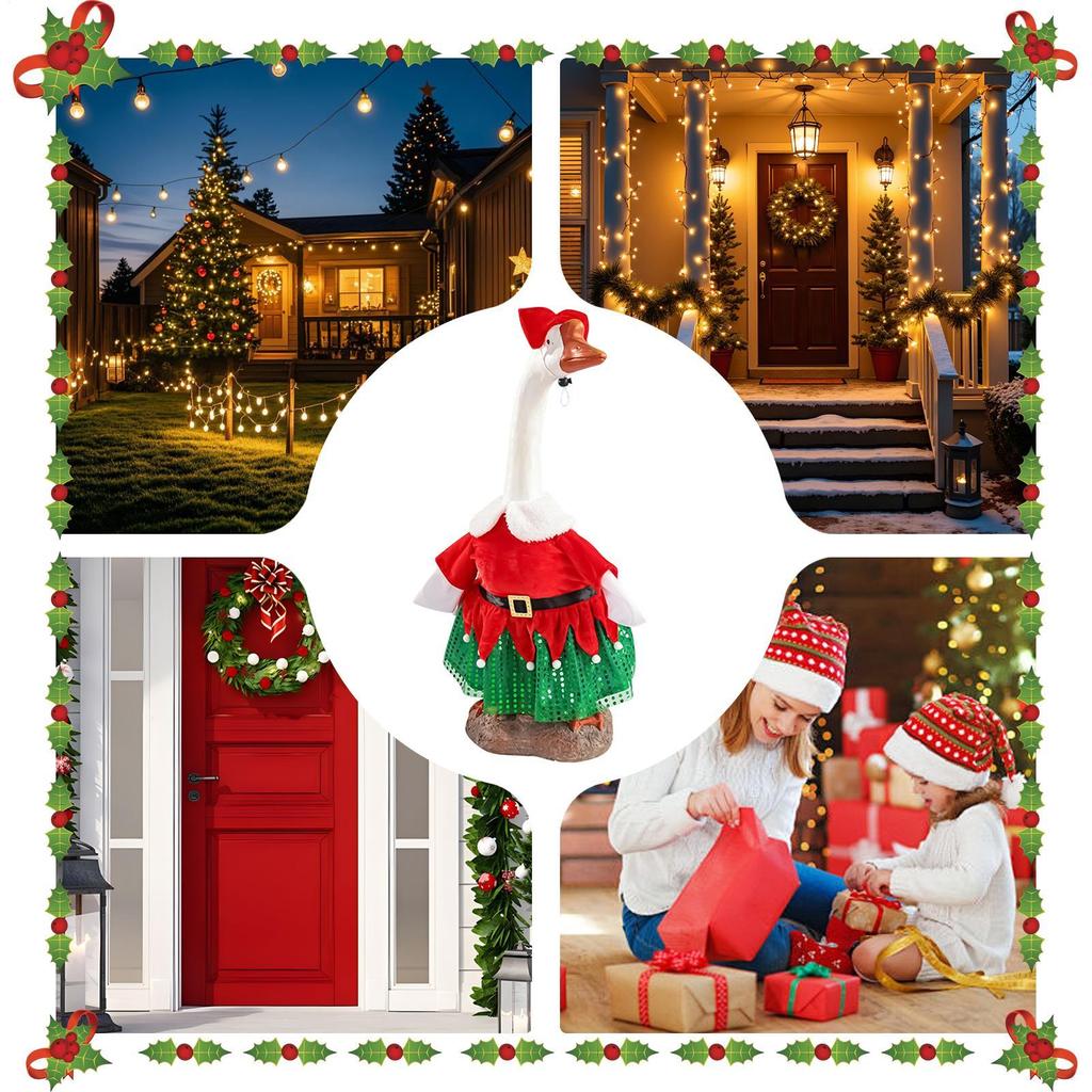 Christmas Geese Outfits Holiday Dress For Statue 23inch Christmas Geese Clothing With Bow For Outdoor Yard Garden Party Winter