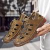 Hand-stitched Men's Shoes Outdoor Casual Shoes Buckle Versatile Leather Shoes Summer Low-top Large-size Cross-breathable Mesh Shoes Men