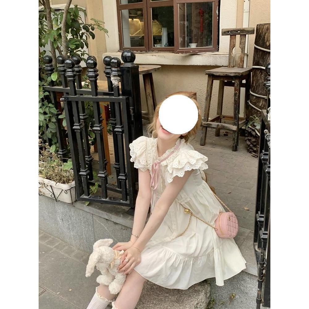 Small sweet little flying sleeve dress beautiful milk sweet girl skirt sleeveless vest skirt flying sleeves