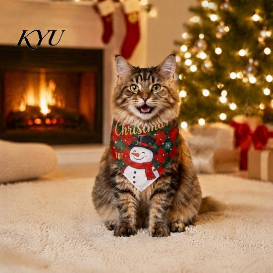 Cute Snowman Dog Accessories Christmas Bandana, Pet Triangular Scarf, Tree Patterns, Festive Apparel for Adjustable Bandana Bib Cats, Small