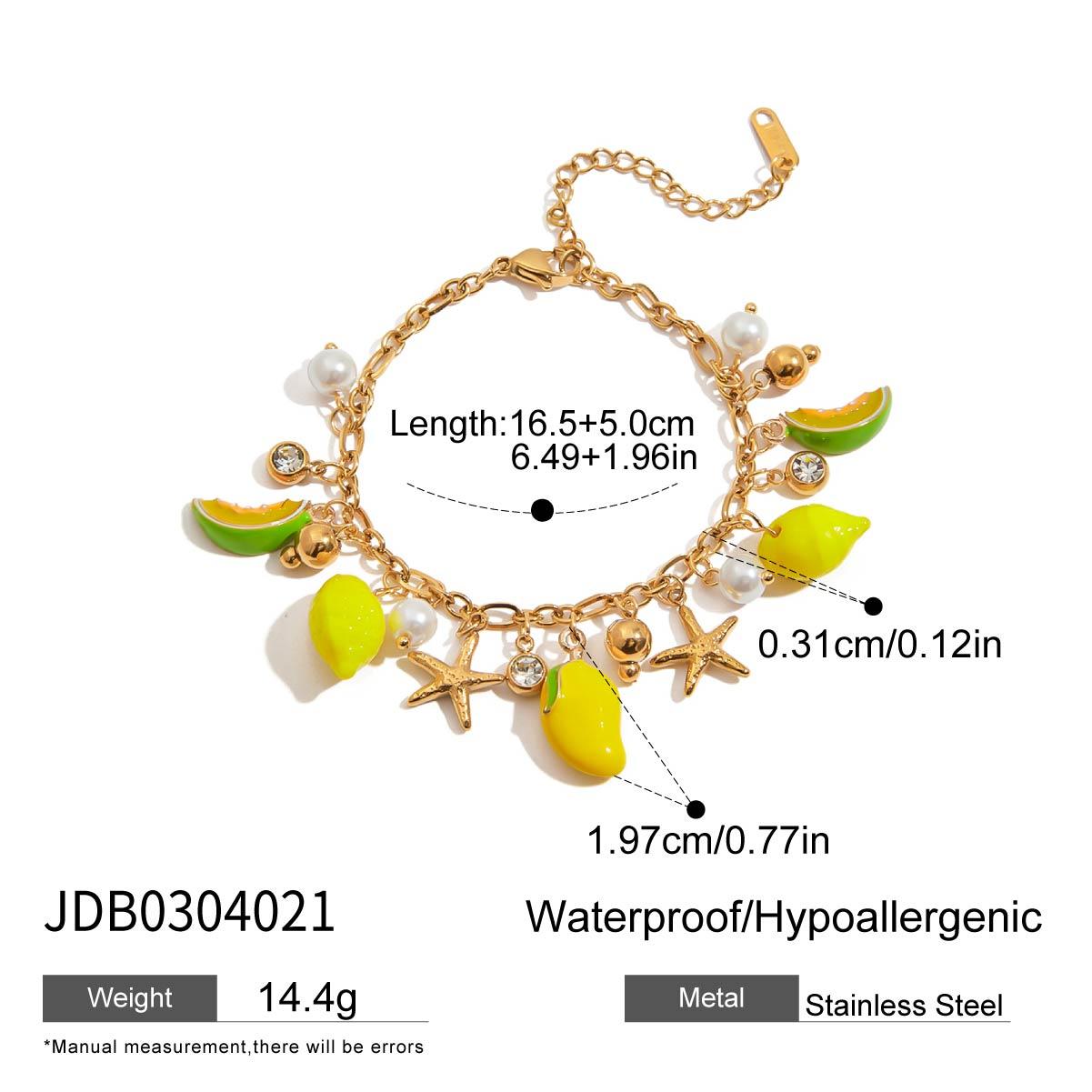 Youthway Sommer Frucht Mango Zitrone Seestern Perle Anhänger Armband Edelstahl Wasserdicht Trendiger Schmuck Zubehör Täglich beige