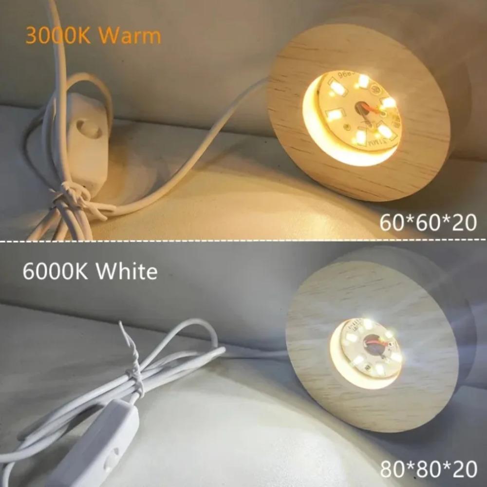 LED Wooden Round Lighted Base Adjustable Colors Changing Display Stand LED chip for Home Illuminate 3D Crystal Glass Resin Art