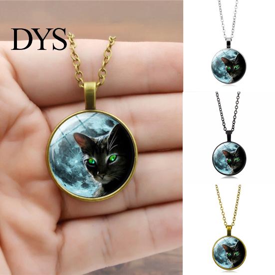 Vintage Dámské šperky Kočka vzor Faux Cabochon Přívěsek svetr Řetízkový náhrdelník