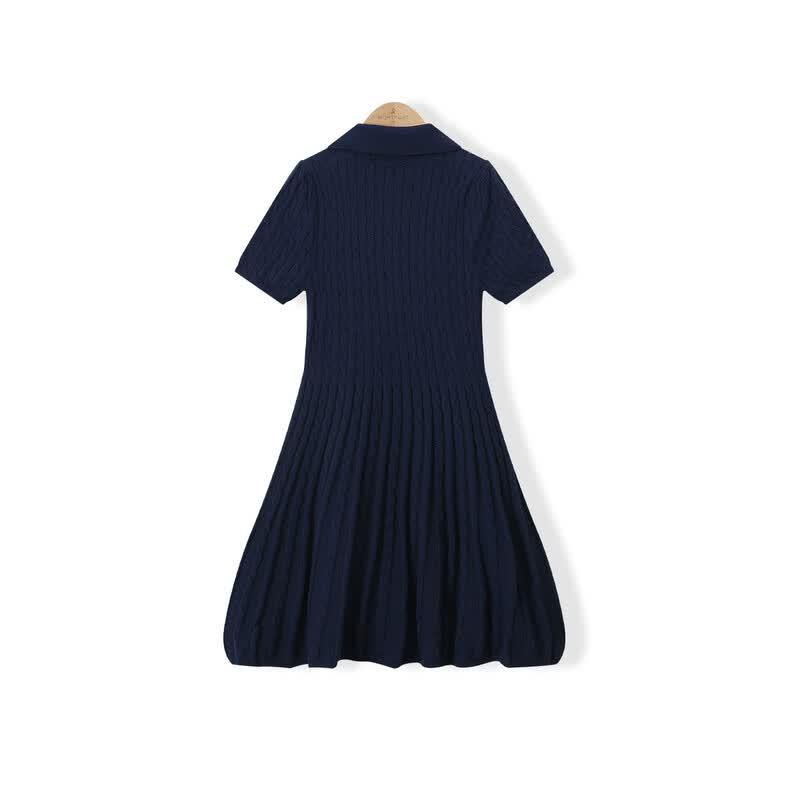 Mengte Jiao Girls' 2026 Summer Cable Knit Polo Dress