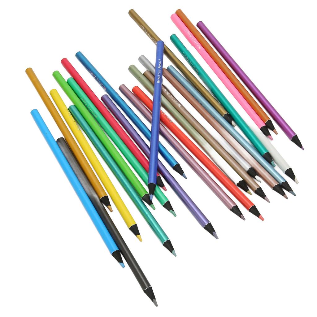 24pcs Colored Pencils 24 Color Metallic Wooden Barrel Coloring Pencils for Doodling Handbook Drawing