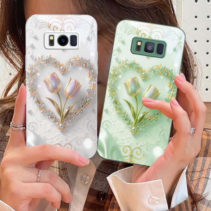 Love's Pink Purple Tulip For Samsung S25 S25 Edge S25Ultra S8 9 S10 20 U Ltra S21 Pro 22 Plus S23 FE S24 Ultra Glass Phone Case