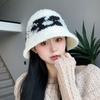 Hat Women's Plush Lamb Wool Fisherman Hat Autumn and Winter Versatile Thickened Warm Basin Hat Retro Literary Flower Bucket Hat
