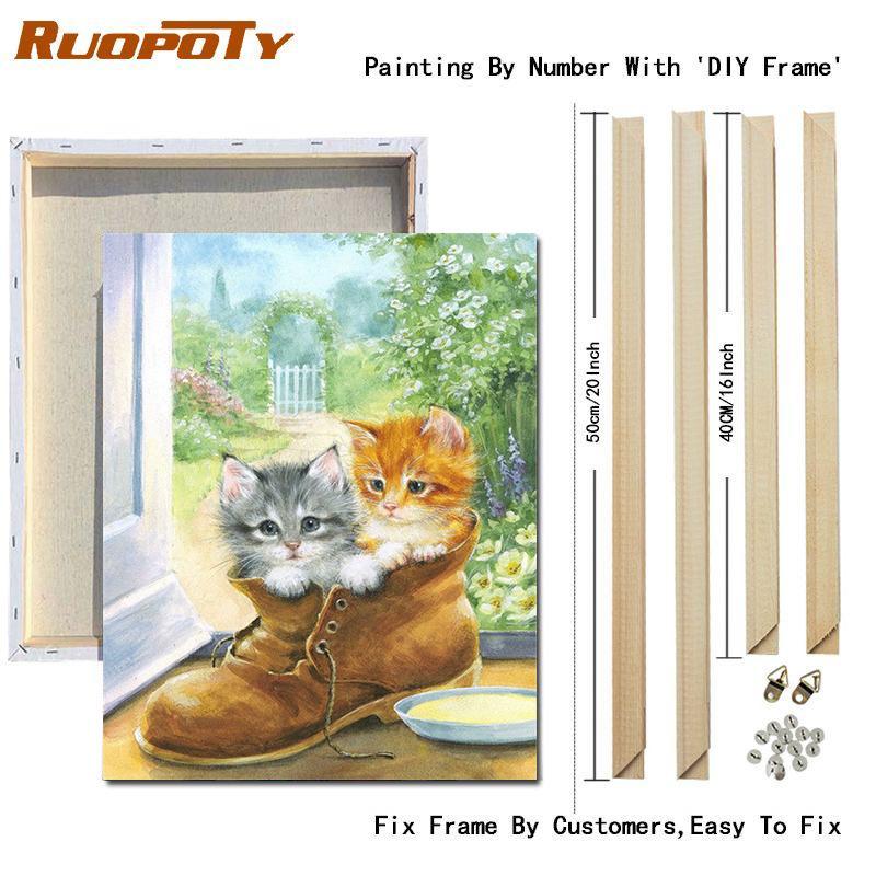 RUOPOTY Kočka malba podle čísel Nástěnná kresba na plátně Jedinečný dárek Obraz podle čísel Zvířecí dekorace do dětského pokoje