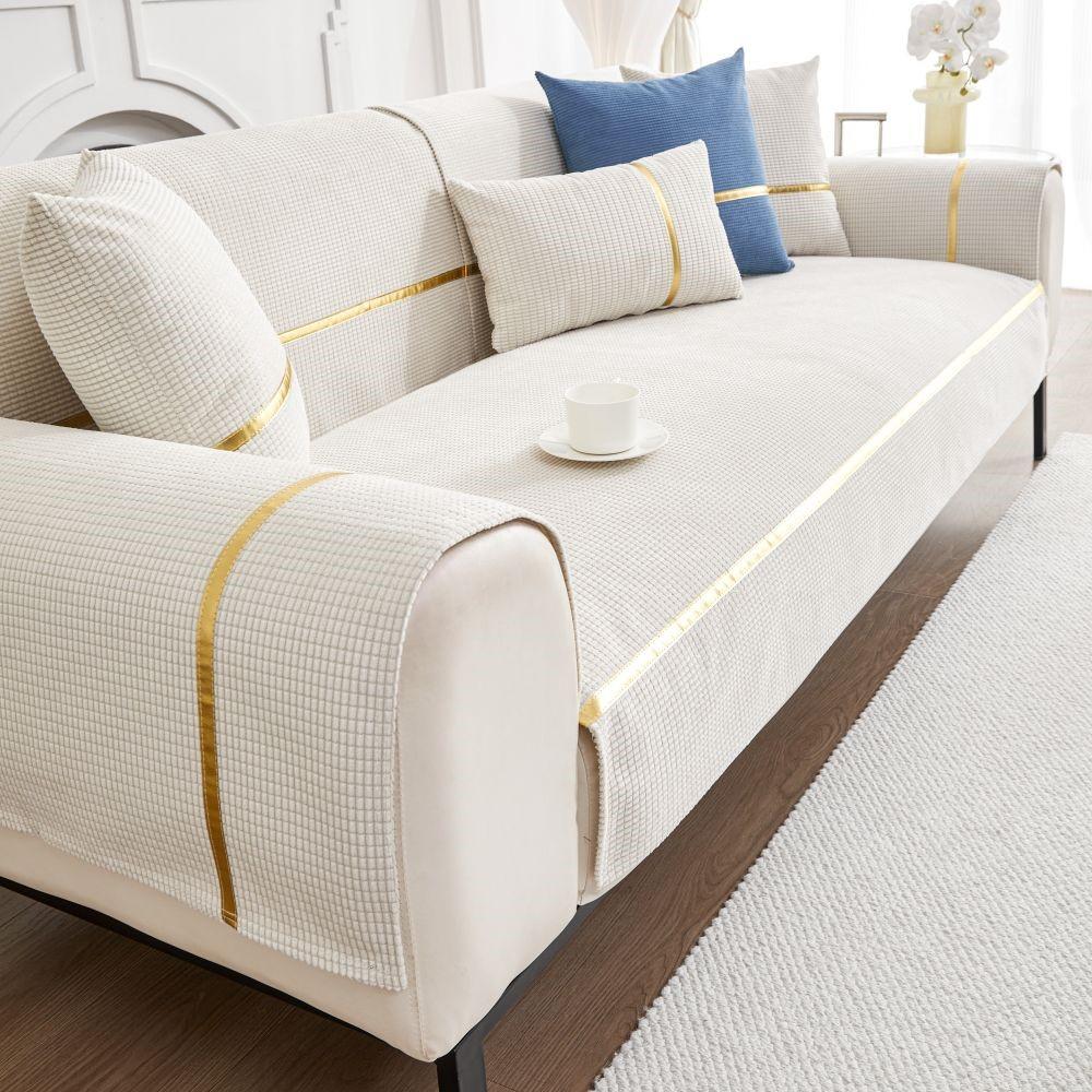 

Новый чехол для диванной подушки с золотым краем, подушка для сиденья, современный простой нескользящий чехол для дивана из кукурузного шелка на четыре сезона 70X70