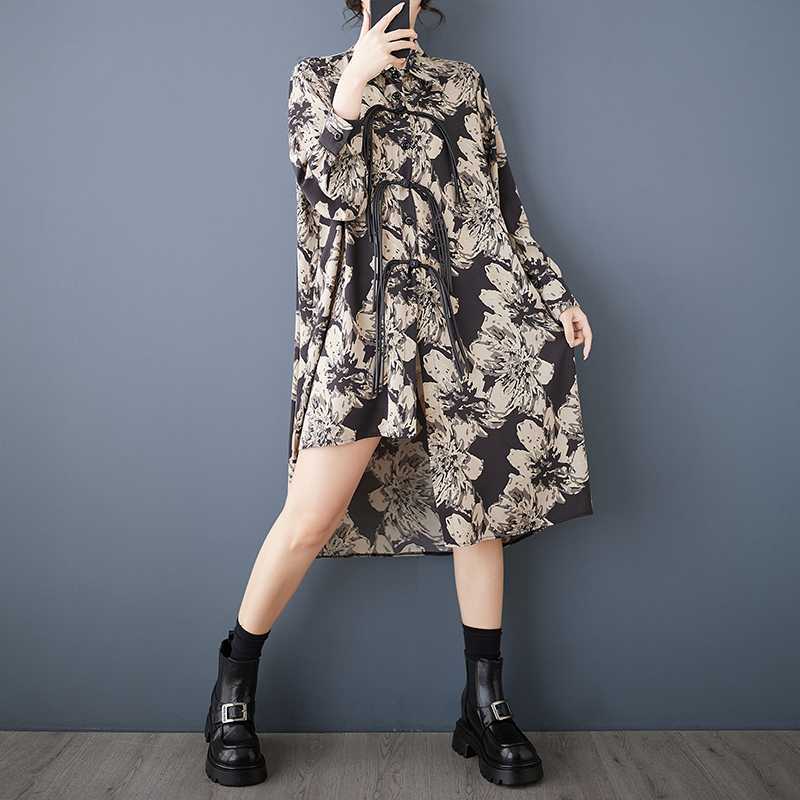 Spring and Autumn Mid-length Button-down Shirt Dresses