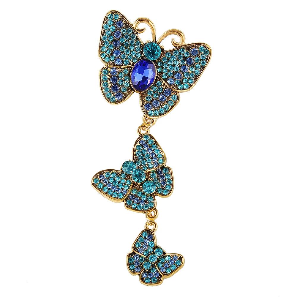 SKEDS Große Broschen mit langen Quasten für Damen Schmetterling Bunte Strasssteine Vintage Schmuck Abendessen Elegante Anstecknadeln
