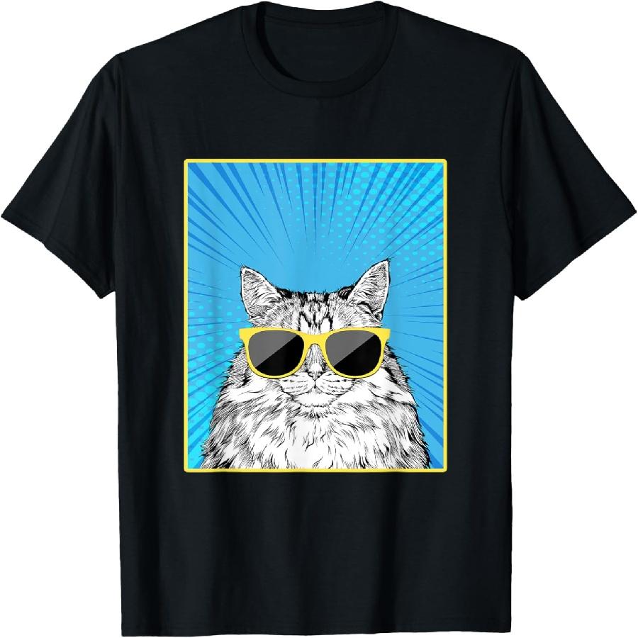 Siberian Cat Portrait Pop Art Cat with Sunglasses T-Shirt XXXXXL чёрный