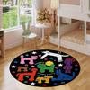 Happy Puppy Party Round Rug, Colorful Cartoon Animal Non - Slip Mat for Kids Room  Bedroom Decor