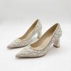Pearl Rhinestone Block Heel Single Shoes Pointed Toe Shallow Mouth Slip-on Temperament High Heels