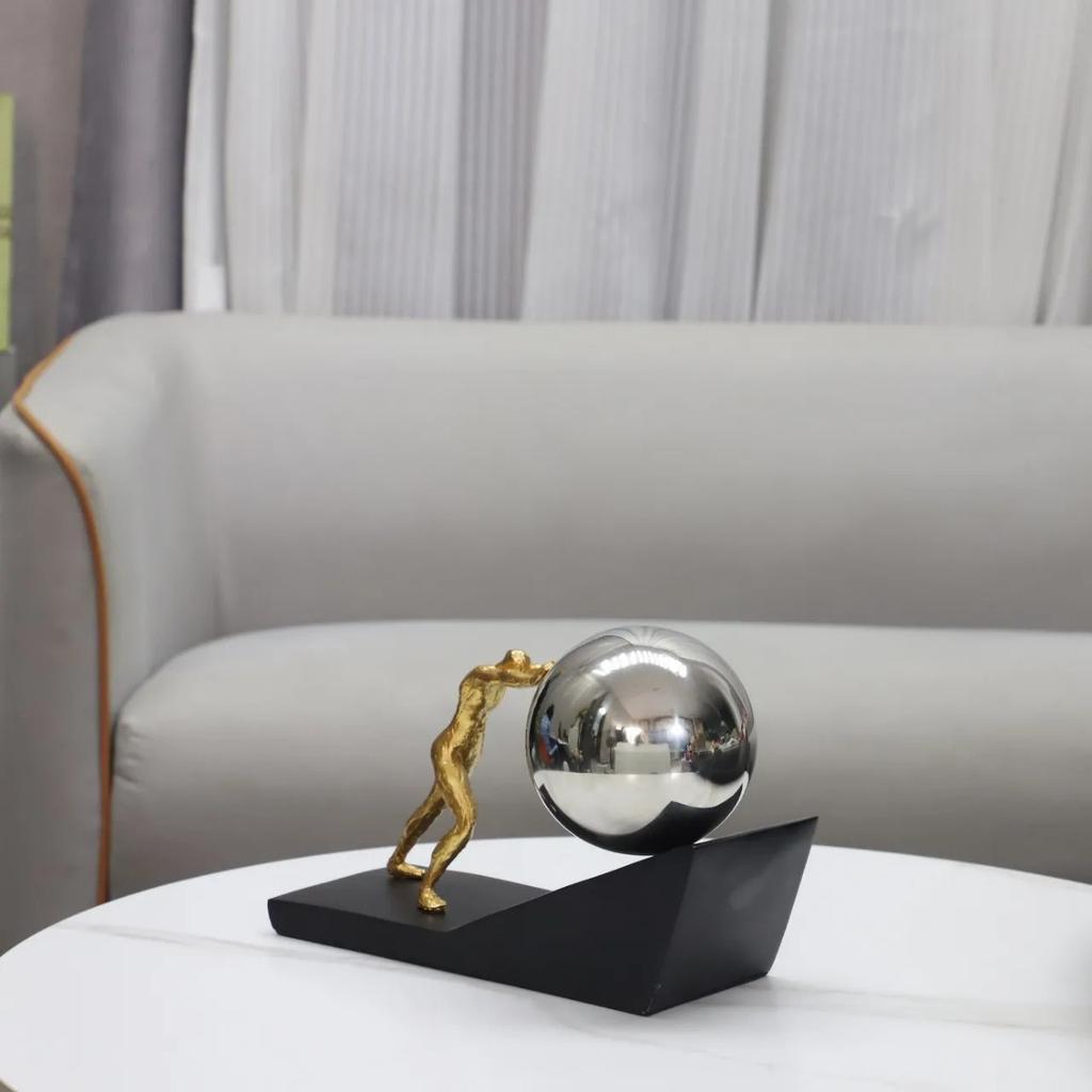 Desktop Decoration Pushing The Ball Character Resins Sculpture Ornaments Mythical Figures Sisyphus Pushed The Rolling Stone Stat