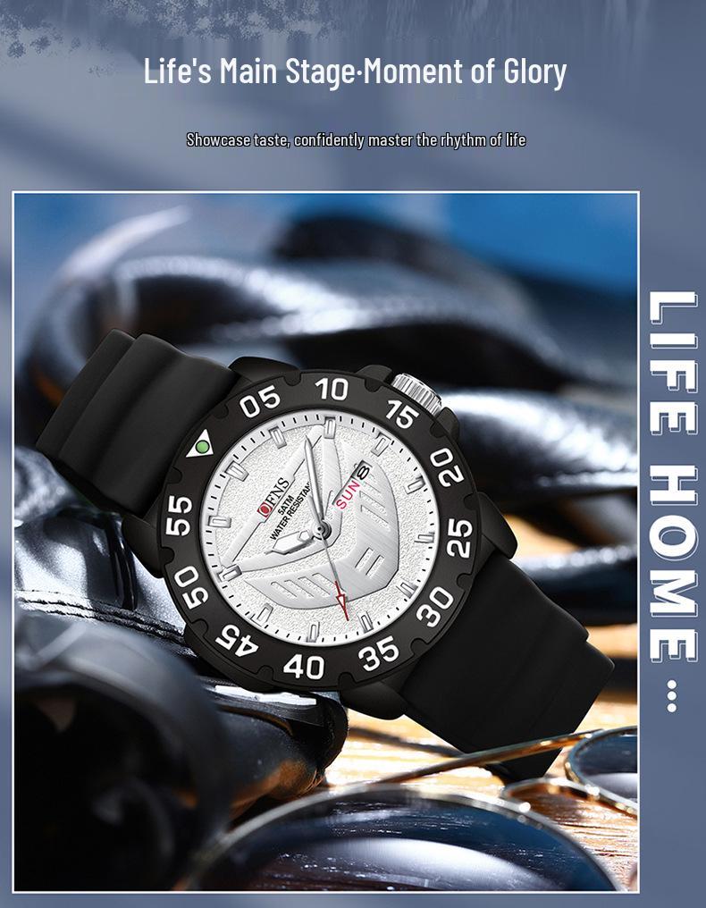 Oufannishi Men's Fashion Quartz Watch - Luminous, Waterproof, Silicone Strap, Double Calendar