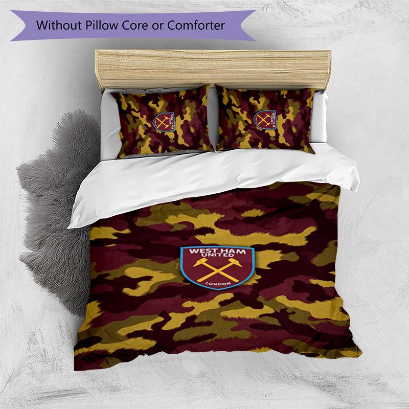 Set Lenzuola Stampato West Ham United Football 3 Pezzi, Comodo Set Copripiumino per Camera da Letto Amico della Pelle