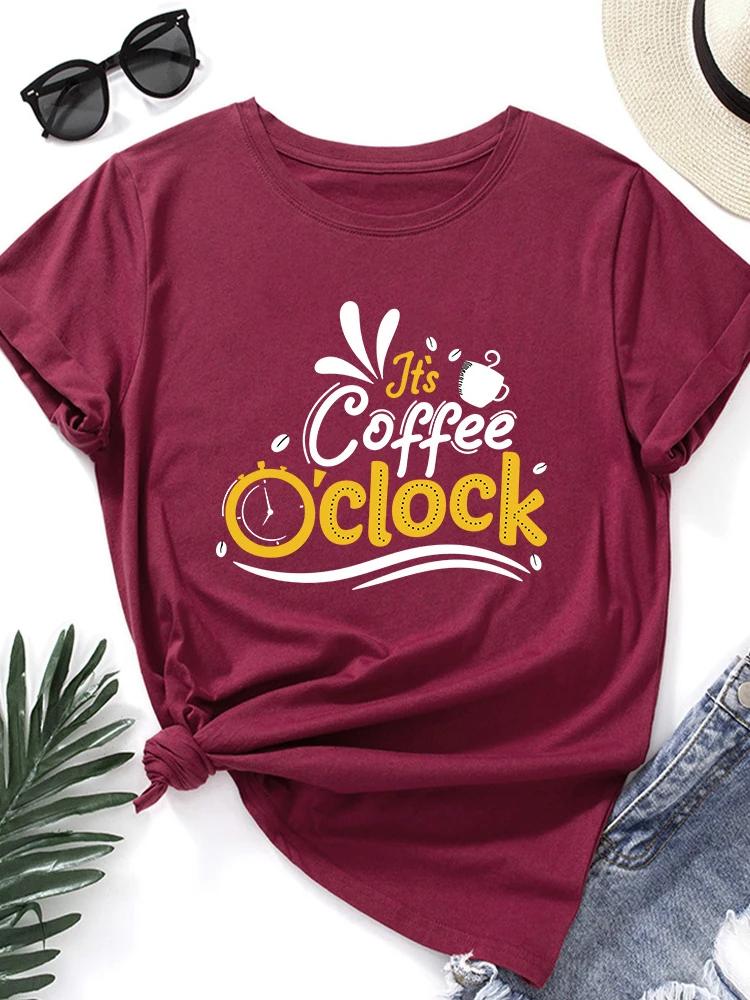 It's Coffee Clock Print Women T Shirt Short Sleeve O Neck Loose Women Tshirt Ladies Tee Shirt Tops Clothes Camisetas Mujer