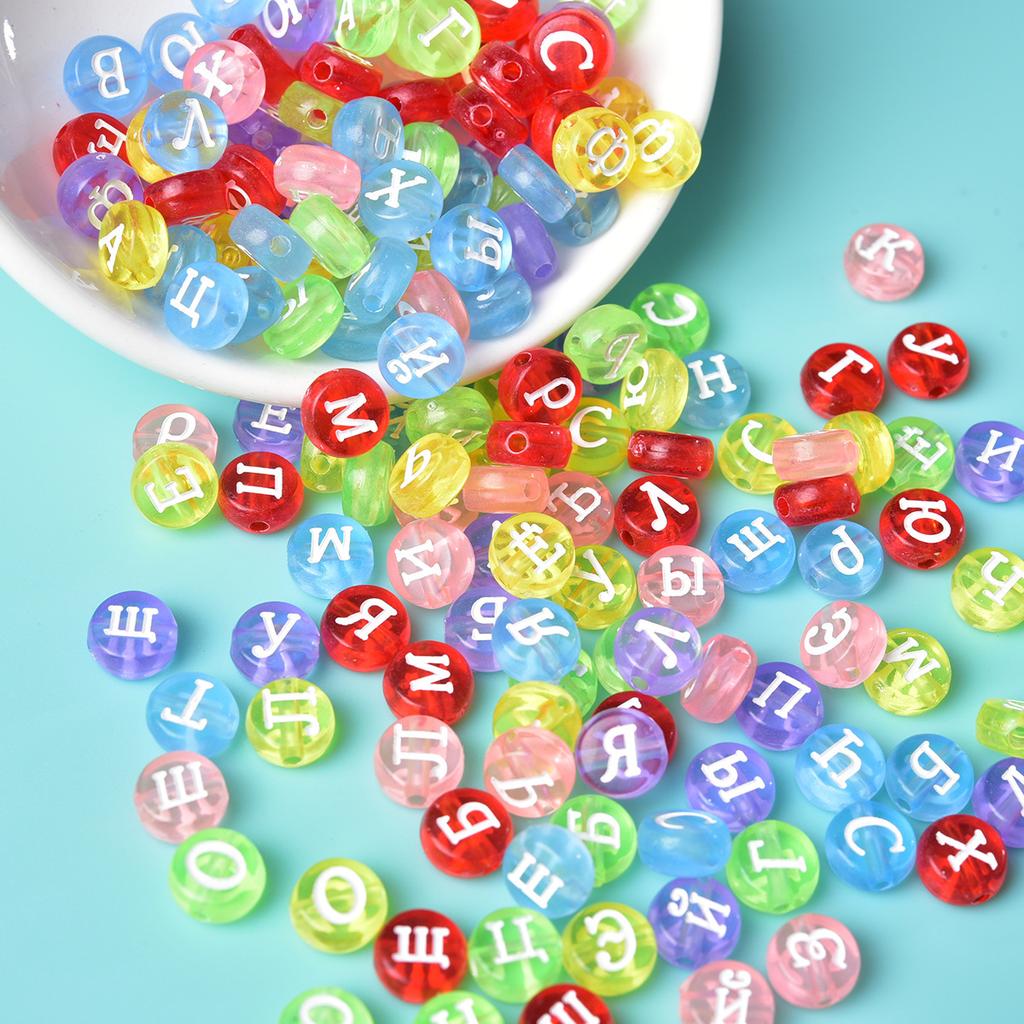 4 * 7Mm Acrylic Luminous Russian Letter Beads Bracelet Necklace Beaded Loose Beads Diy Jewelry Accessories