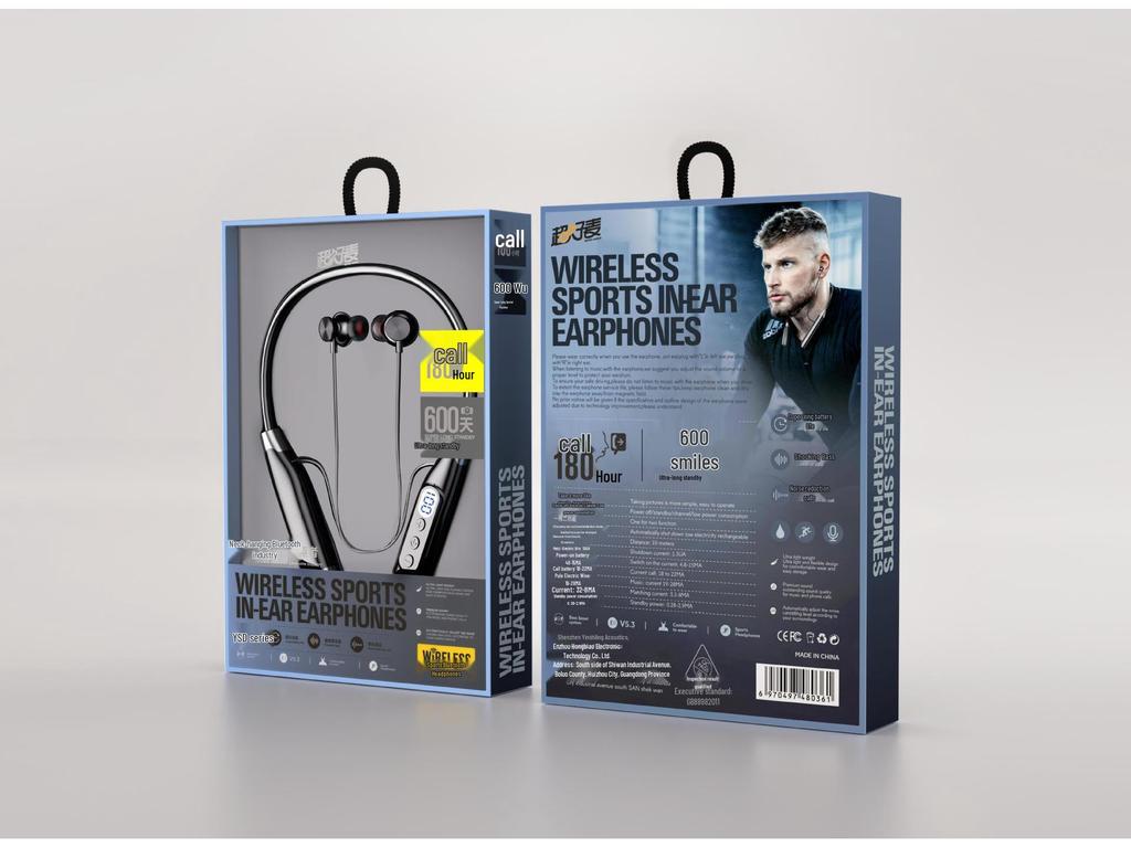 Bluetooth Sports Neckband Headset with Digital Display, Noise Cancelling, and Long Standby for Apple, Huawei, Xiaomi Devices.