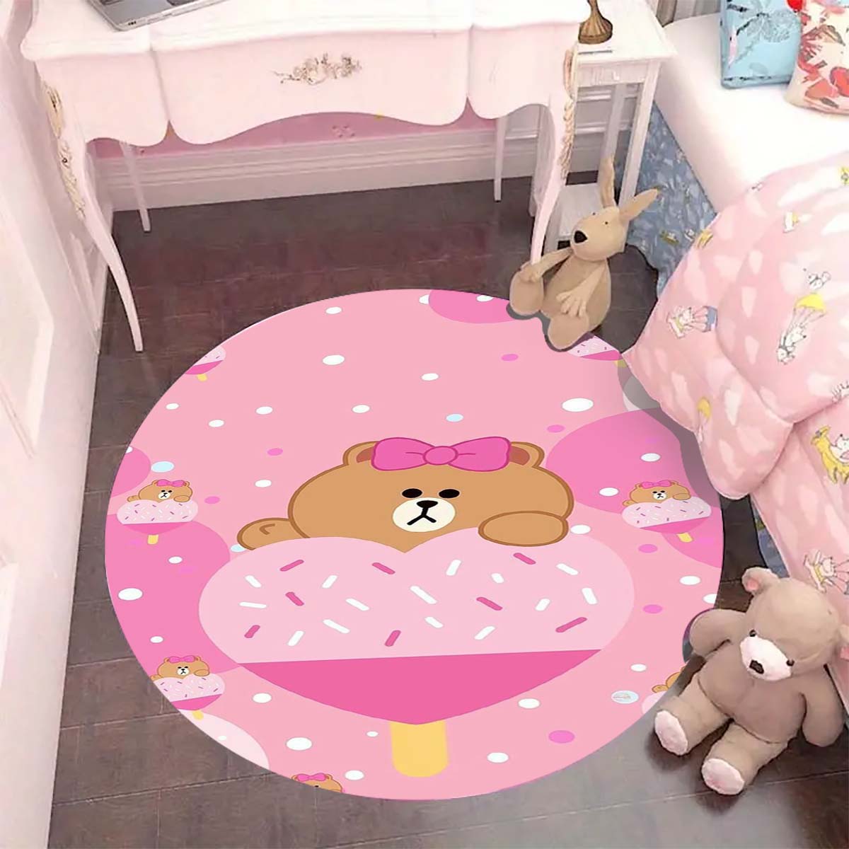 

Line Friends Brown Sally Round Rug Cute Cartoon Pattern Circular Carpet Soft Anti-Slip Mat for Kids Room Playroom 80cm x 80cm