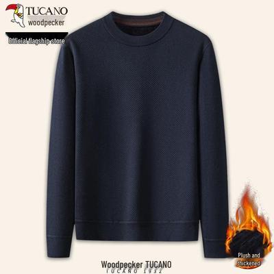 Woodpecker Men's Plus Velvet Knitwear Sweater - Warm Autumn/Winter Pullover for Middle-Aged Dads