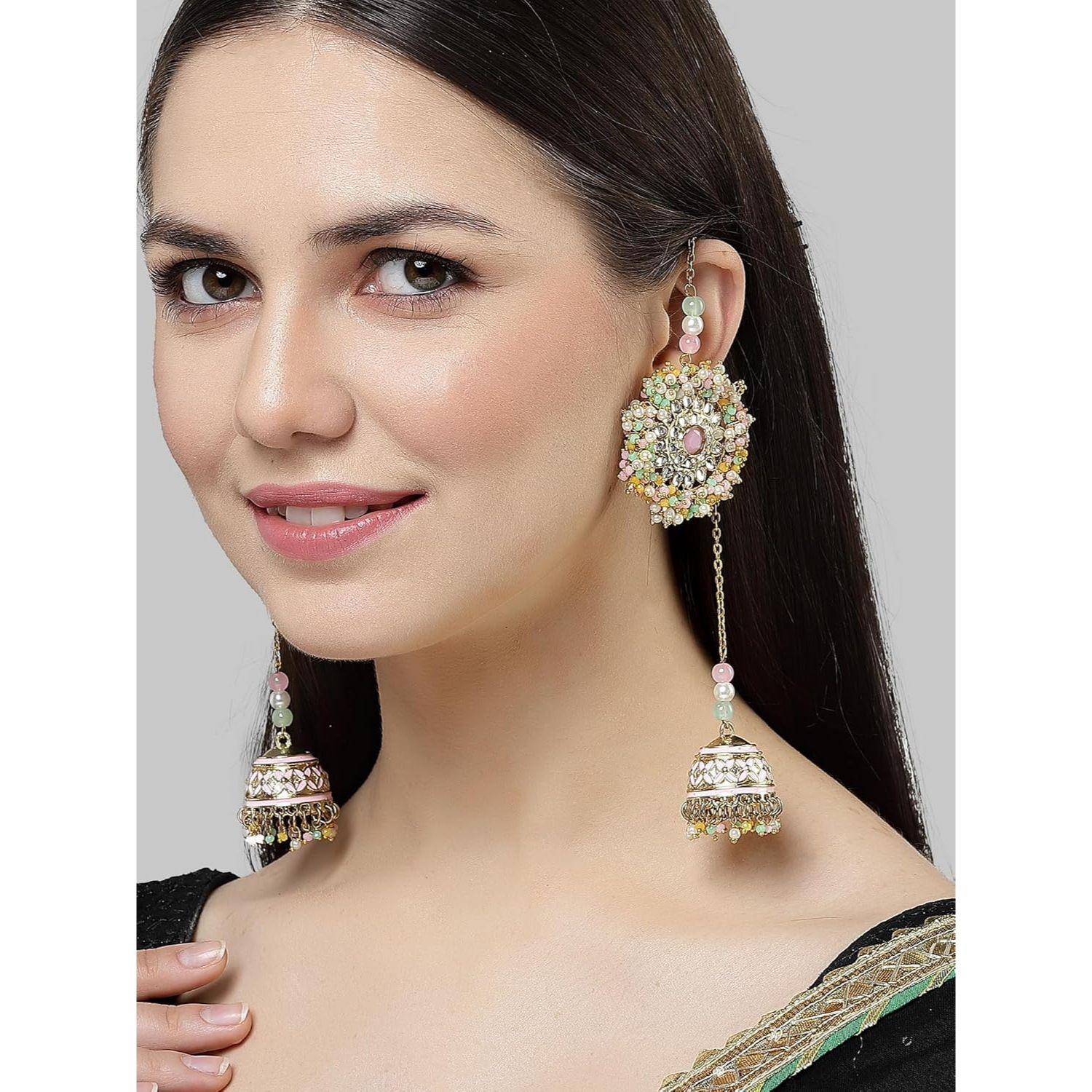 Серьги Kundan Kaanchain Jhumki с разноцветными кристаллами и шипами