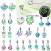 Original 925 Sterling Copper Glow-in-the-dark Green Zircon Heart Butterfly & Spinning Ball Dangle Charm Fits Original Bracelet