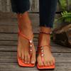Fashion Fashion Casual Flat Sandals for Women Summer New Flat Shoes New Style Beaded Foot Elastic Band Roman Beach Shoes Plus-size 43