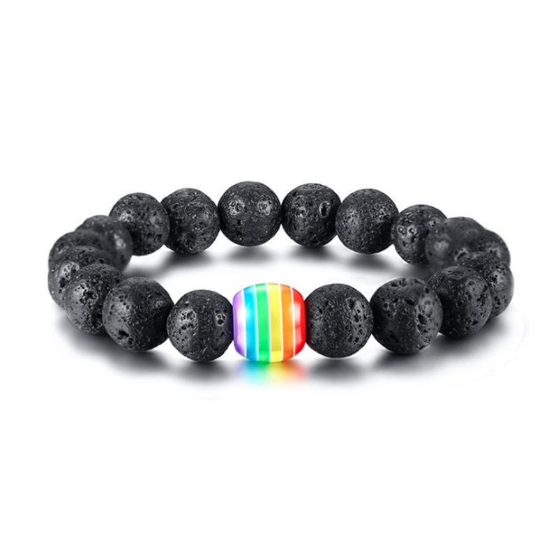 Women Men Rainbow Flag Ball Natural Stone Black Onyx Beads Bracelet June Pride LGBT GAY Couple Jewelry For Love jewelry