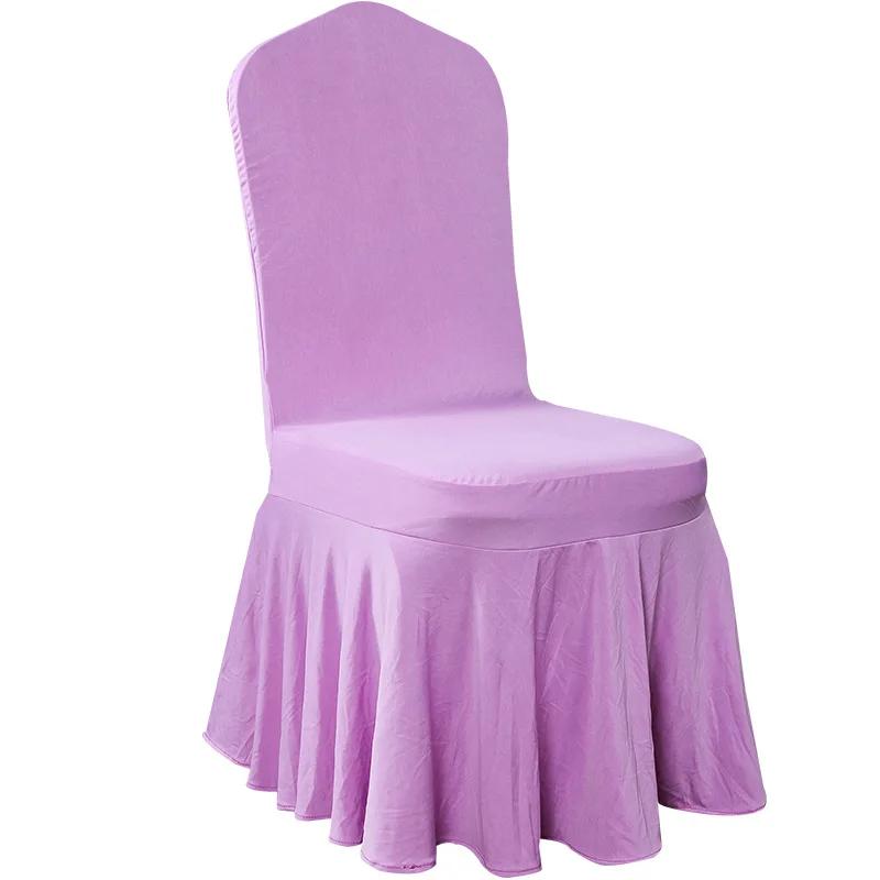 Solid Color Wedding Chair Cover Party Decoration Spandex With Skirt Pleated Use Elastic Stretch Dining Luxury Birthday Banquet