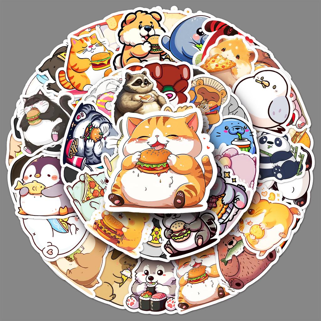 50 Fat Animals Eating Graffiti Stickers Personalized Cartoon Cute Decorative Mobile Phone Case Water Cup Stickers